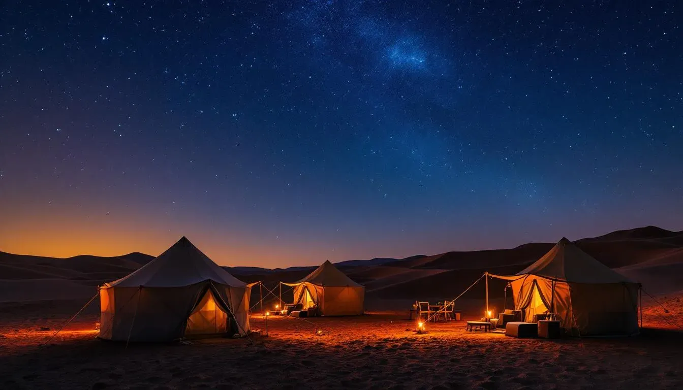 Sahara desert camp at night - filming location in Morocco